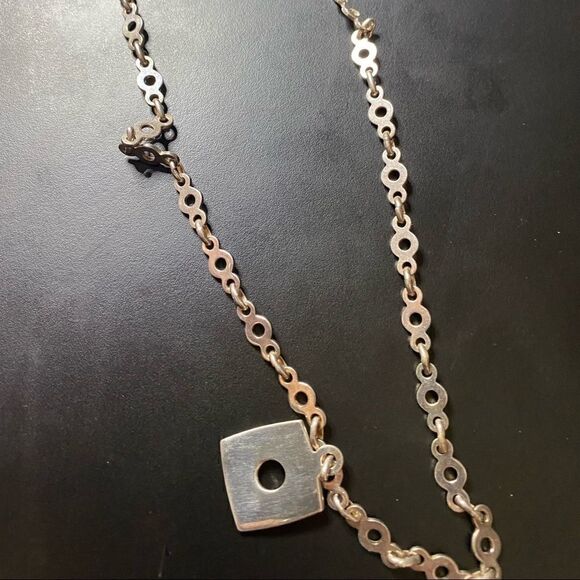 HAN 925 stamped unique open chain modern necklace with drop square pendant - Picture 3 of 11